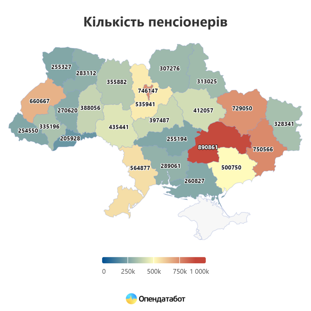 Кількість пенсіонерів у січні-жовтні 2022 року, за регіонами