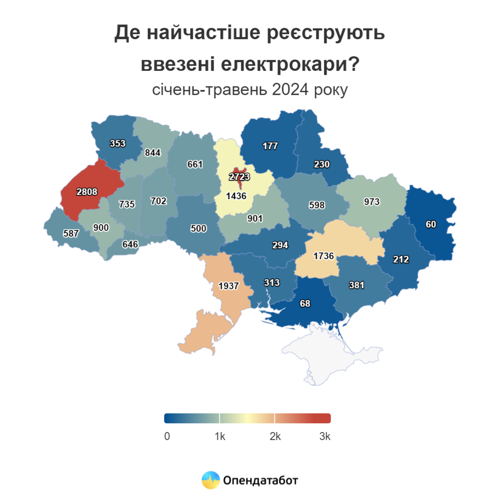 Реєстрація електромобілів за регіонами, січень-травень 2024 р.