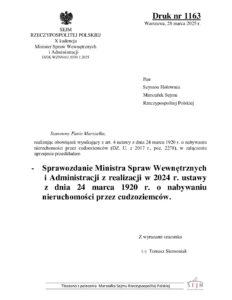 Звіт Міністра внутрішніх справ та адміністрації щодо реалізації у 2024 р. закону від 24 березня 1920 р. про придбання нерухомості іноземцями - 3